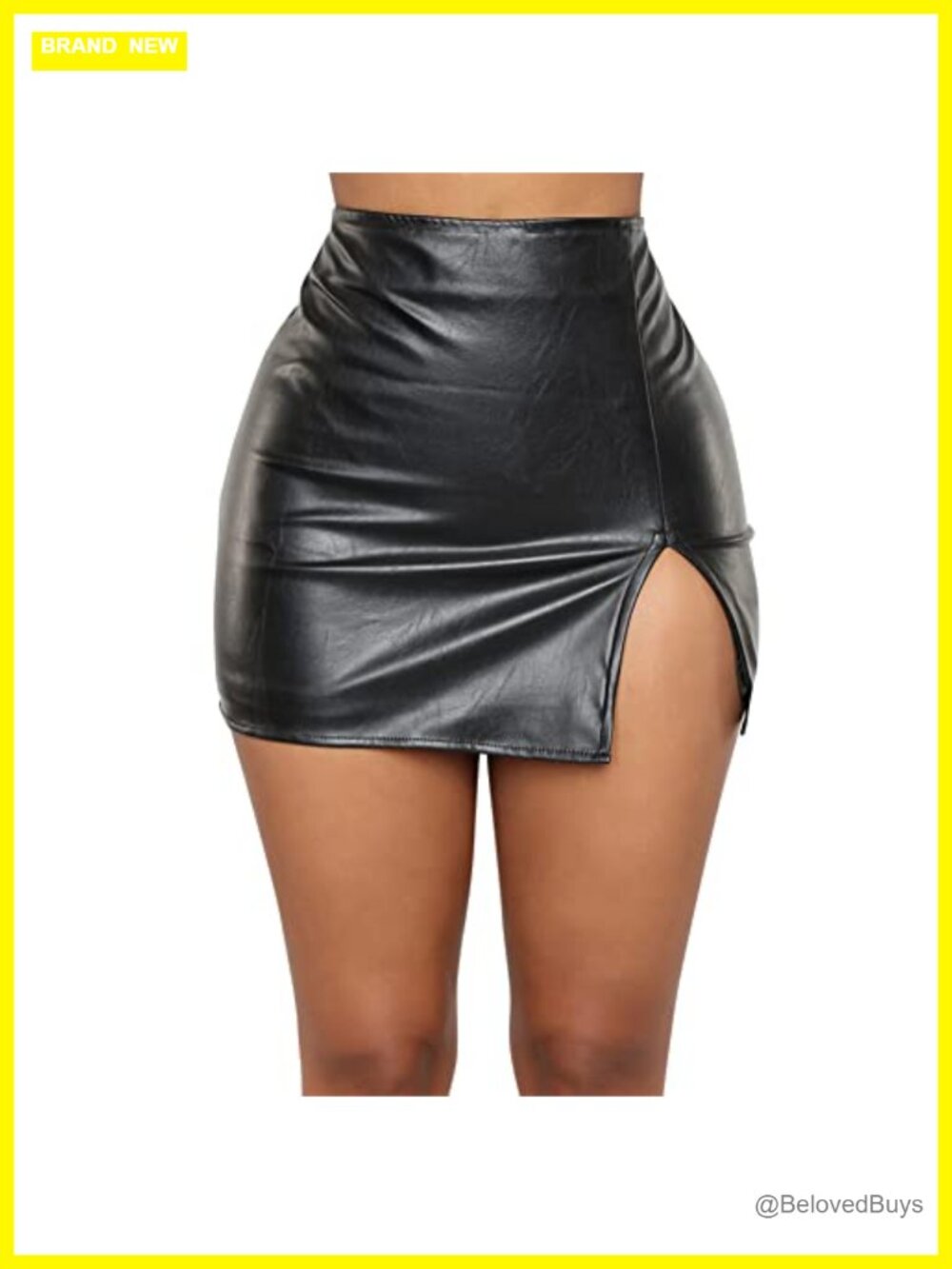 Faux Leather High Waist Side Split PU Bodycon Pencil Skirt